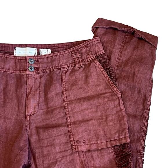 Anthropologie Hei Hei Women’s Sz 28 Embroidered Crochet Linen Pants Marlena - Picture 5 of 16